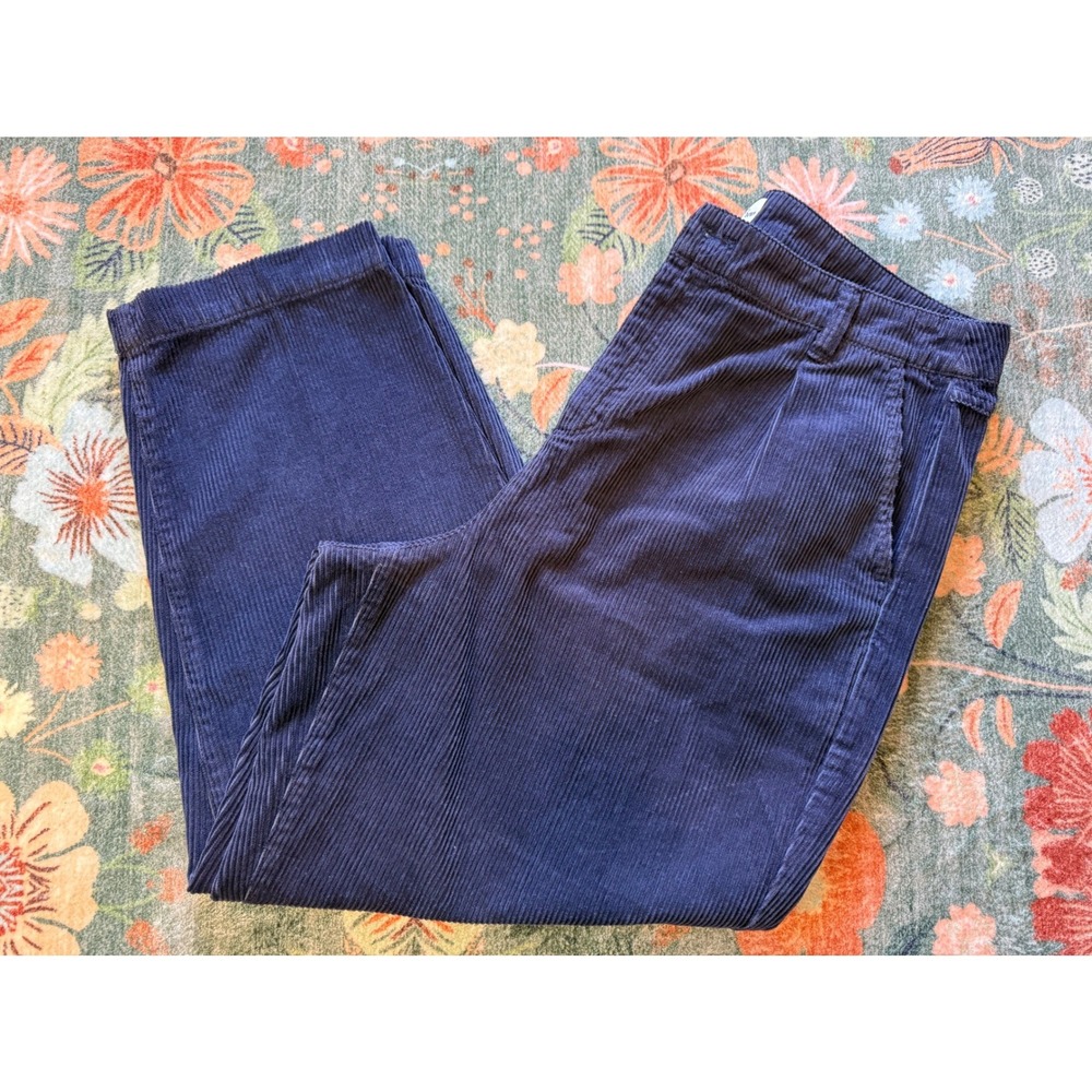 J.Crew Navy Blue Corduroy Pleated Wide Leg Pants BA295 Womens Size 14